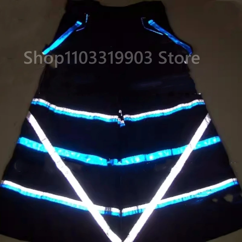 Women Men Cool Blue White Color Reflective Strip Shuffle Pants Night Vision Ghost Dancing Pants Luminous Death Trousers New