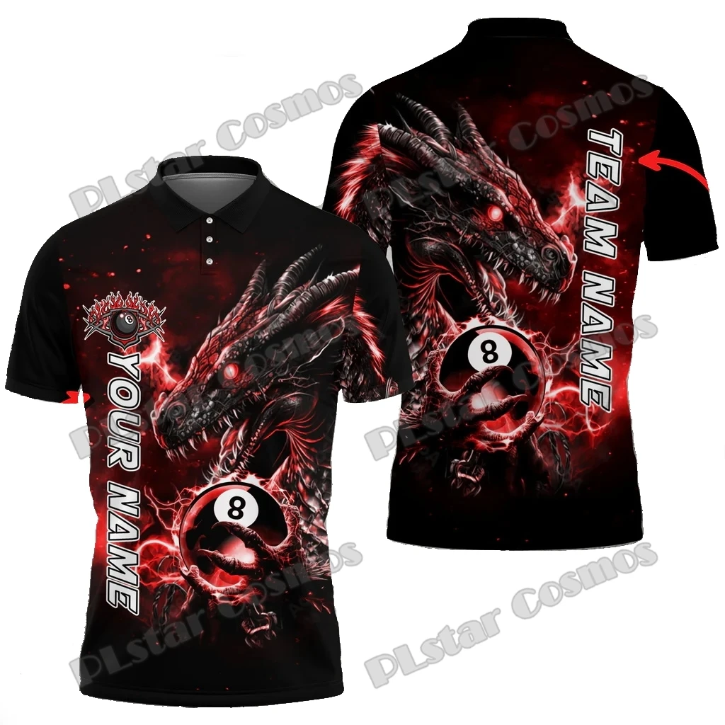 Billar Ball 8 Dragon Opciones multicolores Nombre personalizado Impreso en 3D Polo premium para hombre Polo informal de verano POL183