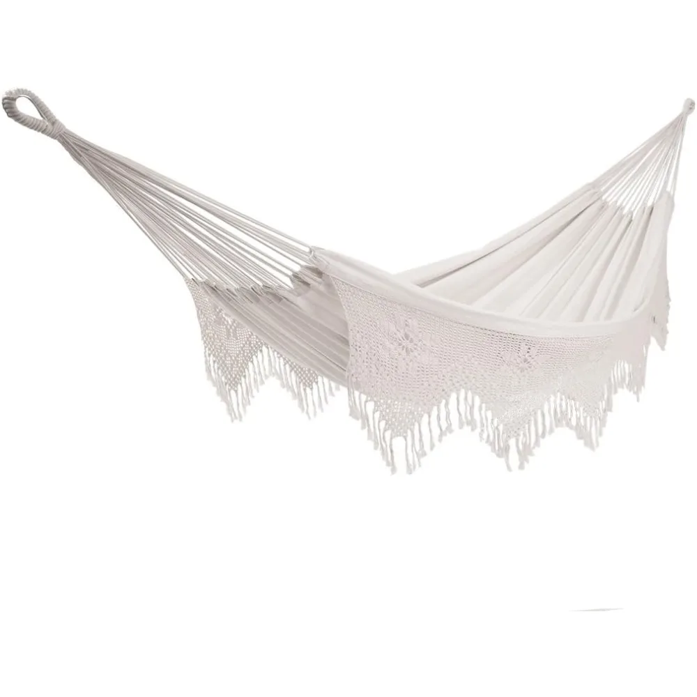

Double Deluxe Cotton Brazilian Style Hammock with Fringe - 450 lb Weight Capacity