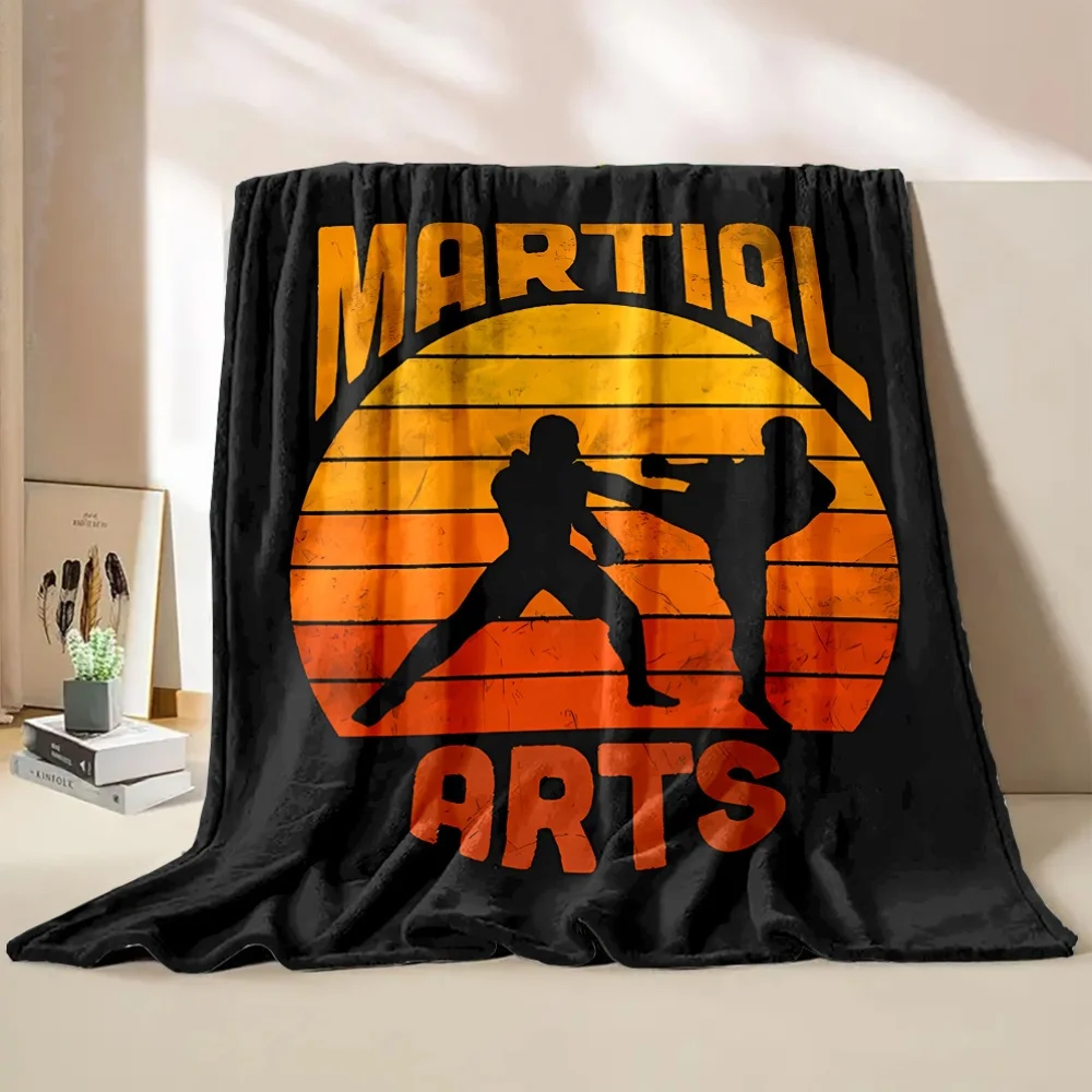 Martial Arts Printed Fleece Throw Blanket, Mixed Color, Polyester, Contemporary Style, Cartoon Design, Reversible, All-Season, 2
