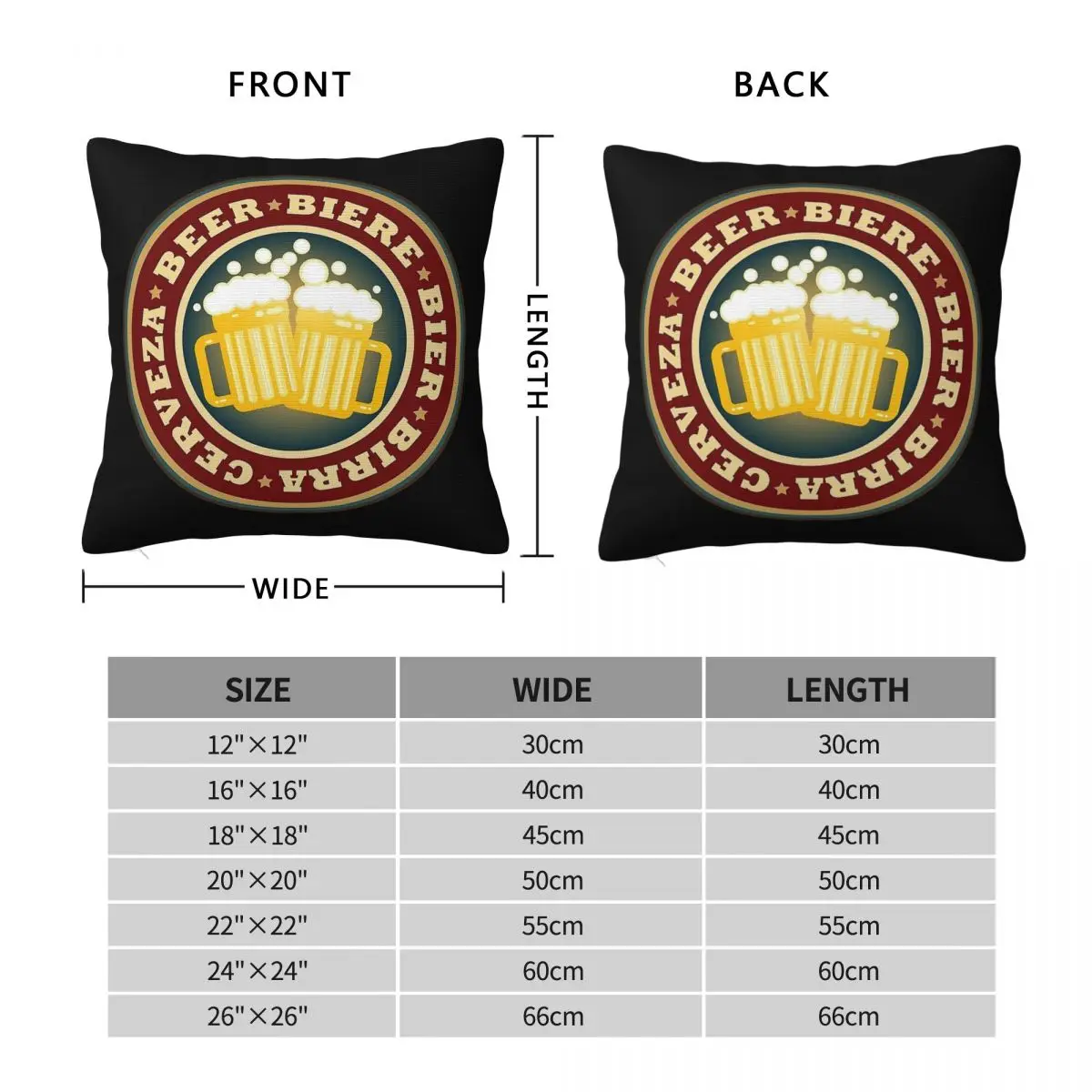 Retro Beer Languages Square Pillowcase Polyester Linen Velvet Printed Zip Decor Throw Pillow Case Sofa Cushion Cover