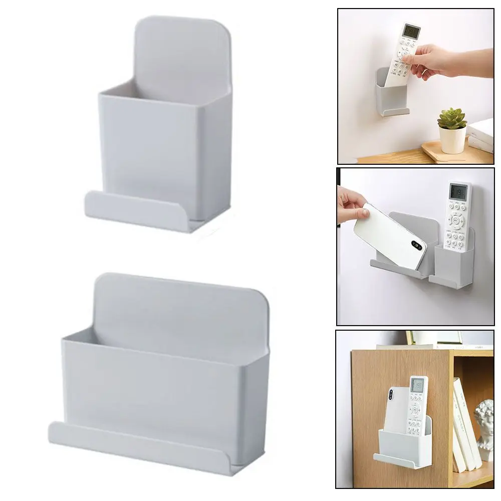 Container Mobile Phone Plug Holder Sticky Air Conditioner Storage Box Adhesive Hanger TV Remote Control Organizer Wall Mounted