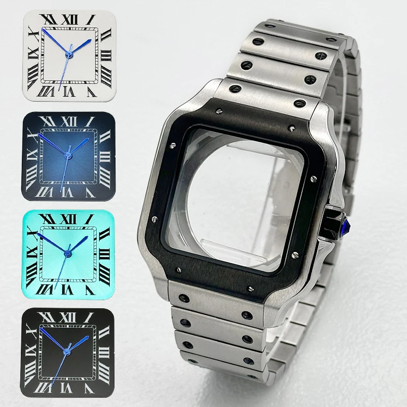Mod NH35 Case Santo Watch Case and Bracelet Fit 27mm Square Dial For NH38 4R 7S26 NH35 NH36 Movement Transparent Back Cover Case