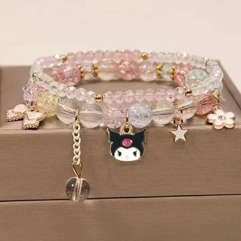 سوار Miniso Kuromi Sanrio Series مطرز بالكريستال اللطيف للأطفال، سوار أفضل صديق هدية العيد