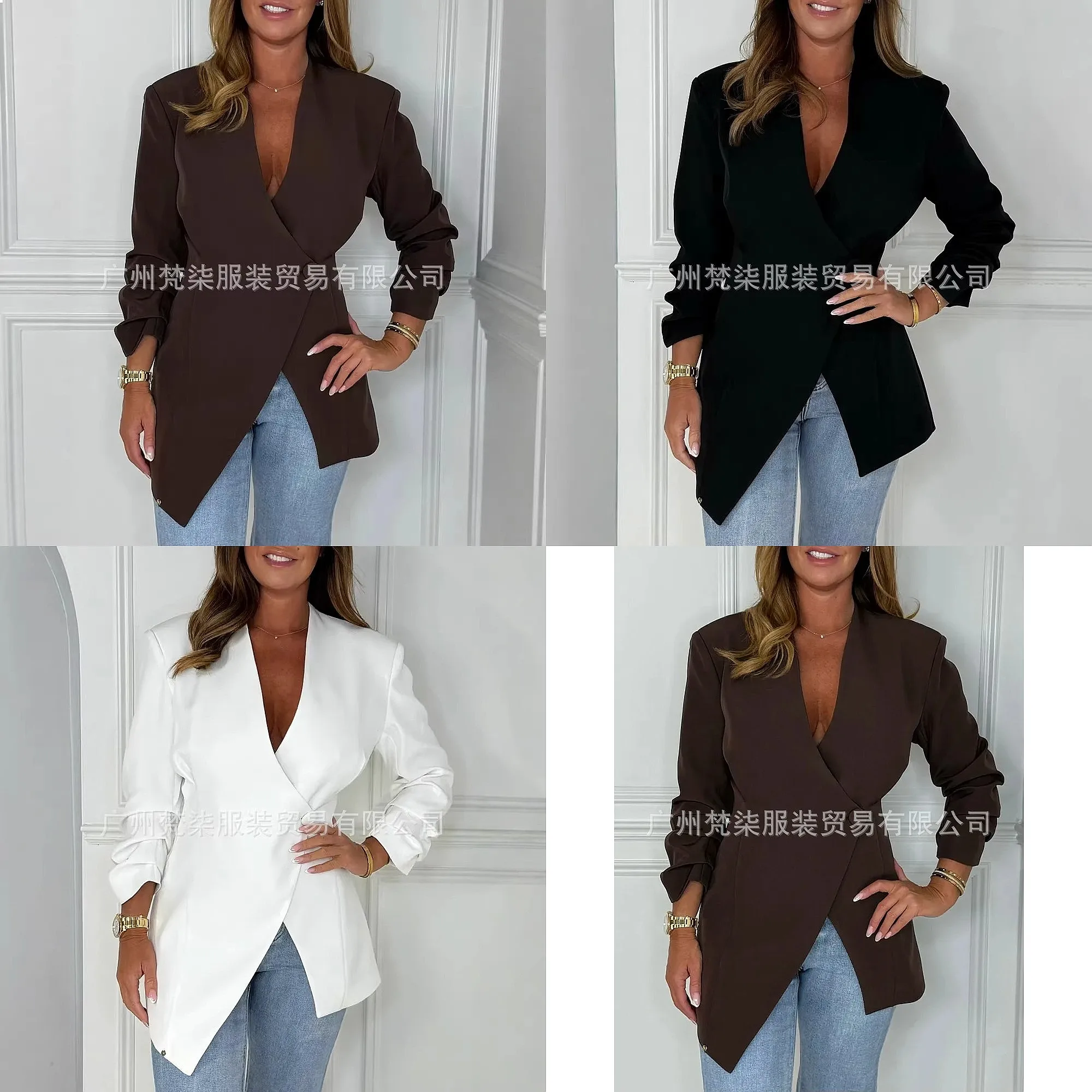 

Women V Neck Blazer Jacket Irregular Casual Business Outerwear Spring Summer Blazers Suit