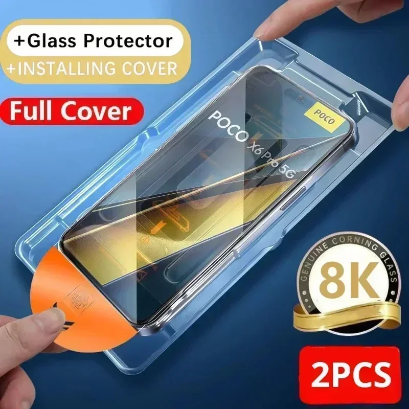 Защитная пленка из закаленного стекла для Poco M6, M7 Plus, M5s, M3, M4 Pro 4G, M8 5G, прозрачная, с легкой установкой и комплектом для автоматического удаления пыли