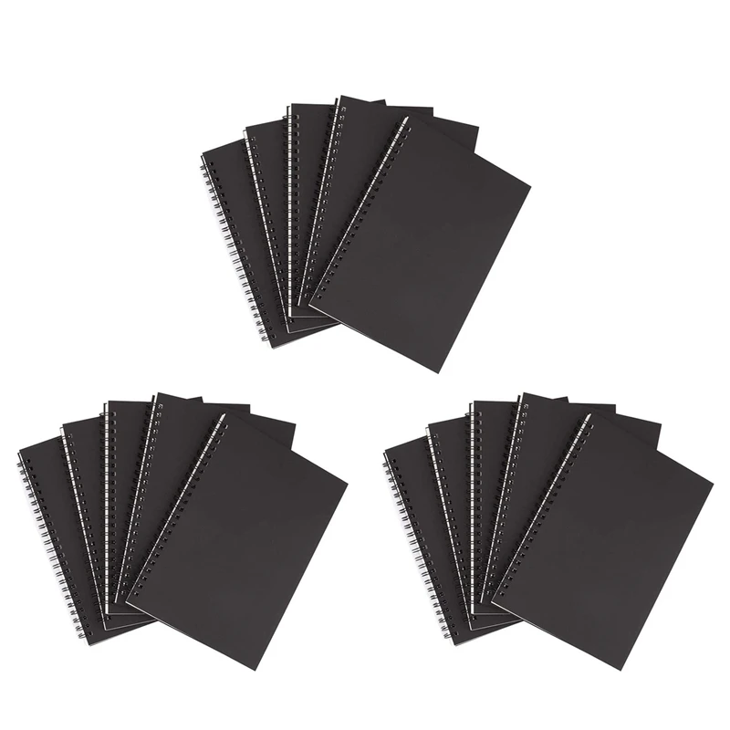 15Pcs A5 Black Spiral Notebook Blank Sketchbook Unruled Journal Pack Thick Blank Paper 50 Sheet 100 Unlined Pages