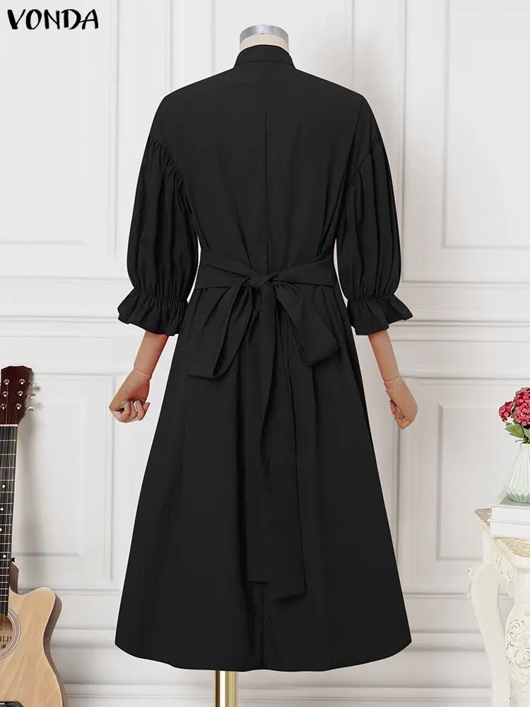 VONDA Plus Size Abiti lunghi eleganti Donna Autunno 3/4 Manica a lanterna Pieghettato Vestito estivo da festa Moda casual Abito lungo da sposa 5XL
