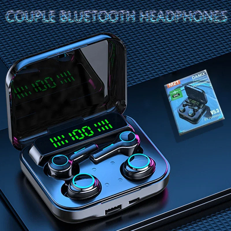 

M21 TWS Couple Wireless Headphones Noise Canceling Bluetooth Earphones 9D Stereo Sports Waterproof Four Earbuds Headset With Mic