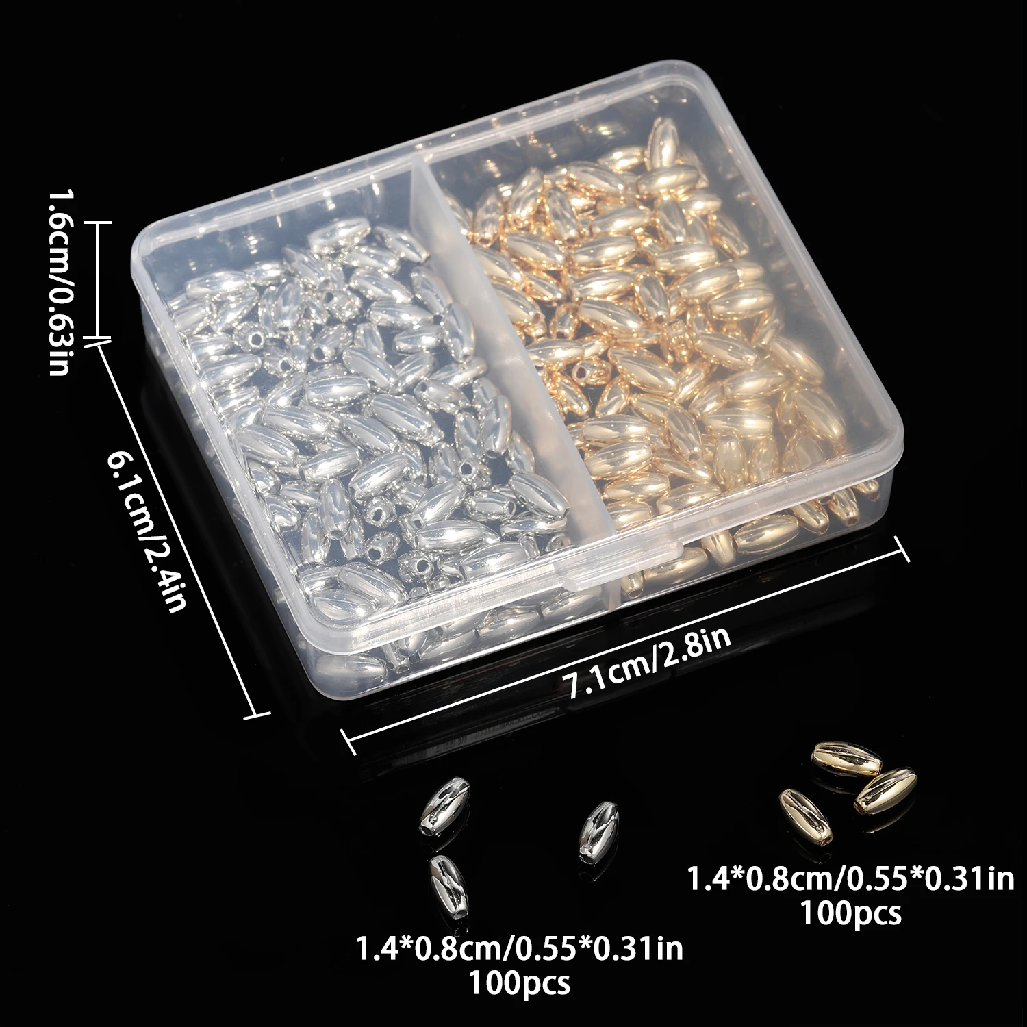 200pcs/Box 14x8mm Kit Golden Slivery Mixed CCB Seedbeads Loose Spacer Beads For Jewelry Making DIY Bracelet Necklace Accessories