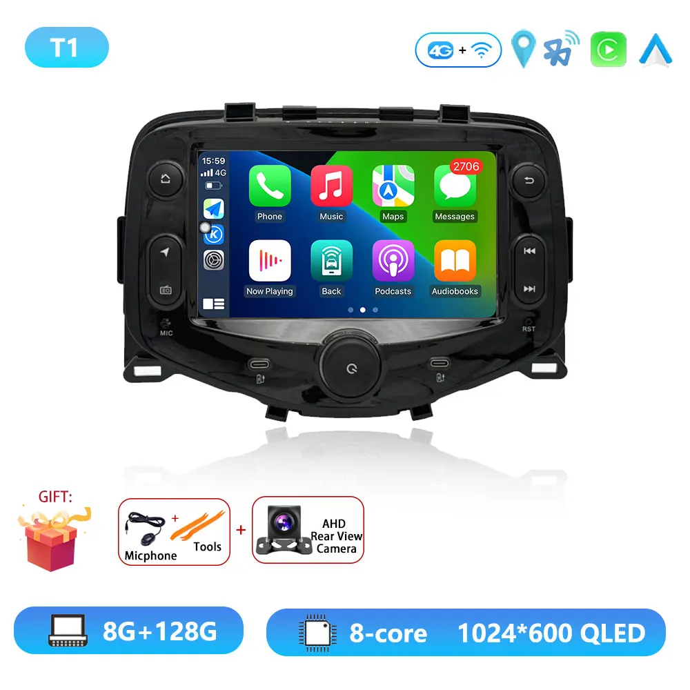 Android 15 Radio For Toyota Aygo Peugeot 108 Citroen C1 2014 - 2021 Autoradio Multimedia Player Carplay Android Auto GPS DSP DVD