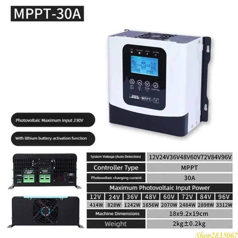 MPPT Solar Controller With Backlight Display 30A Auto Solar Battery Regulator for Electronic Device 831F
