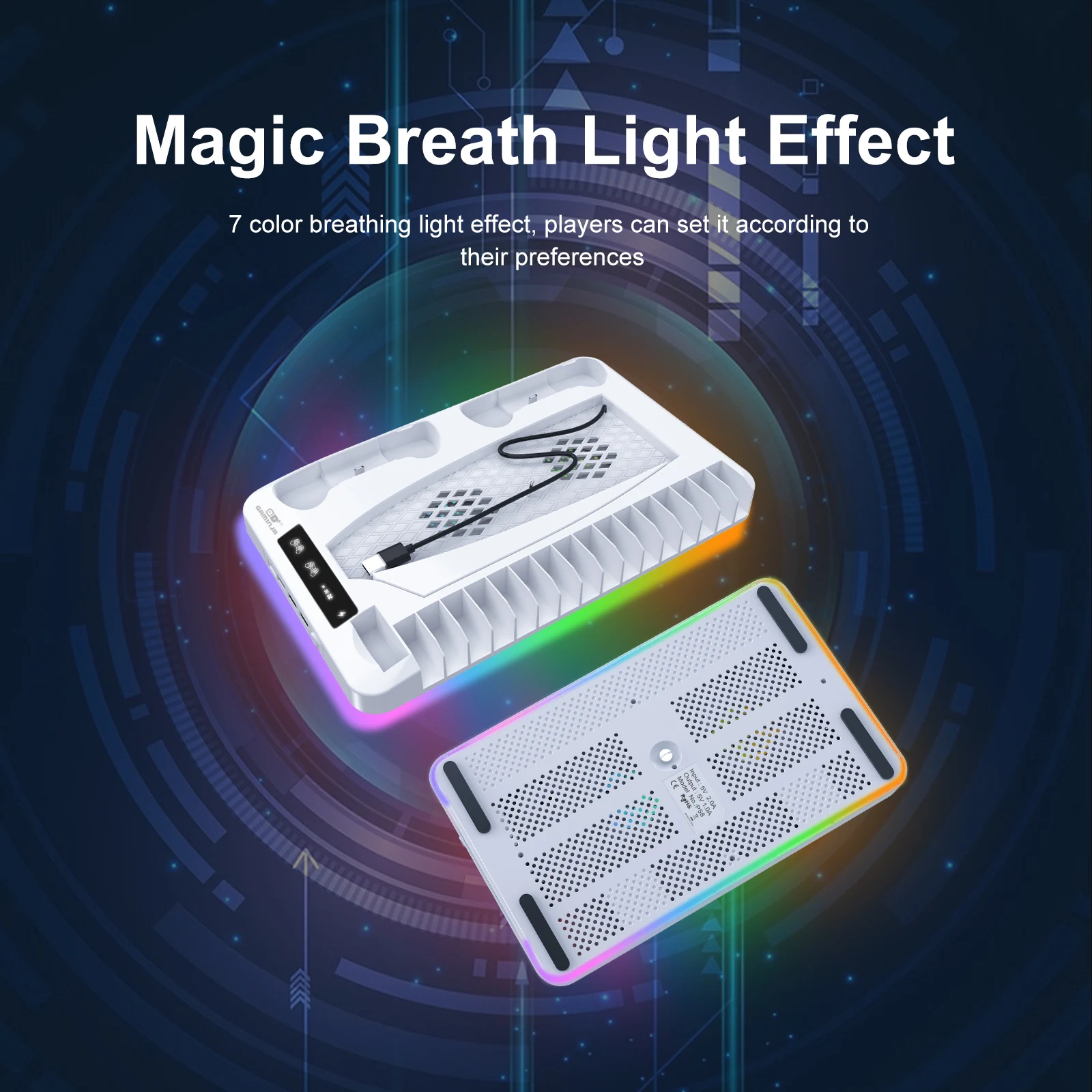 GAMINJA P58 RGB حامل التبريد ل PS5 سليم وحدة التحكم غمبد قاعدة شحن سماعة هوك لعبة CD تخزين الرف ل PS5 القرص الرقمي