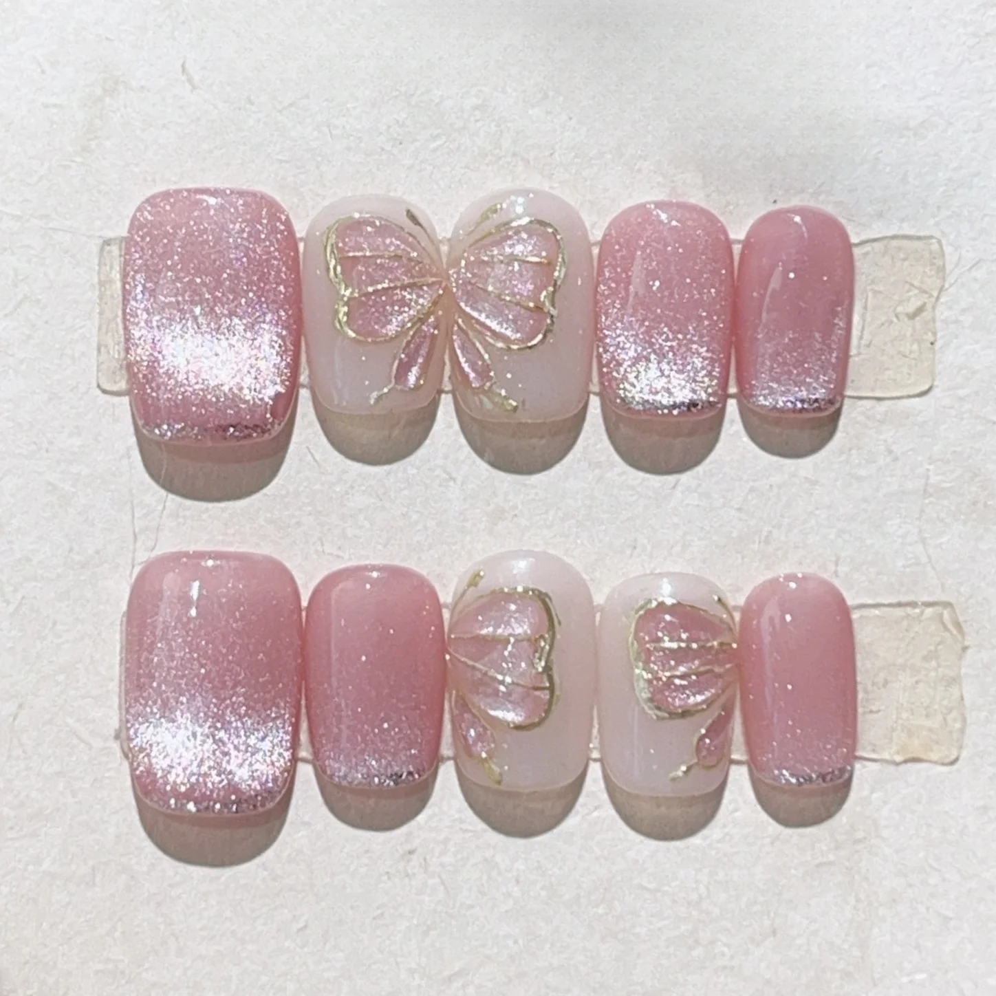 

10Pcs Cat Eye Short Square Handmade Press On Nails Full Cover Butterfly Design Flower Fake Nails Wearable Manicure Nail Tips Art