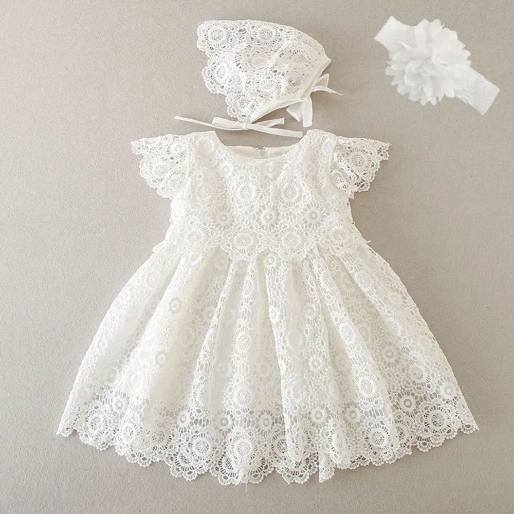 Newborn Baby Girl Baptism Dresses Party Wedding Girls Lace Flower Princess Dresses Infant Toddler 1 Year Birthday Clothes 3-24M