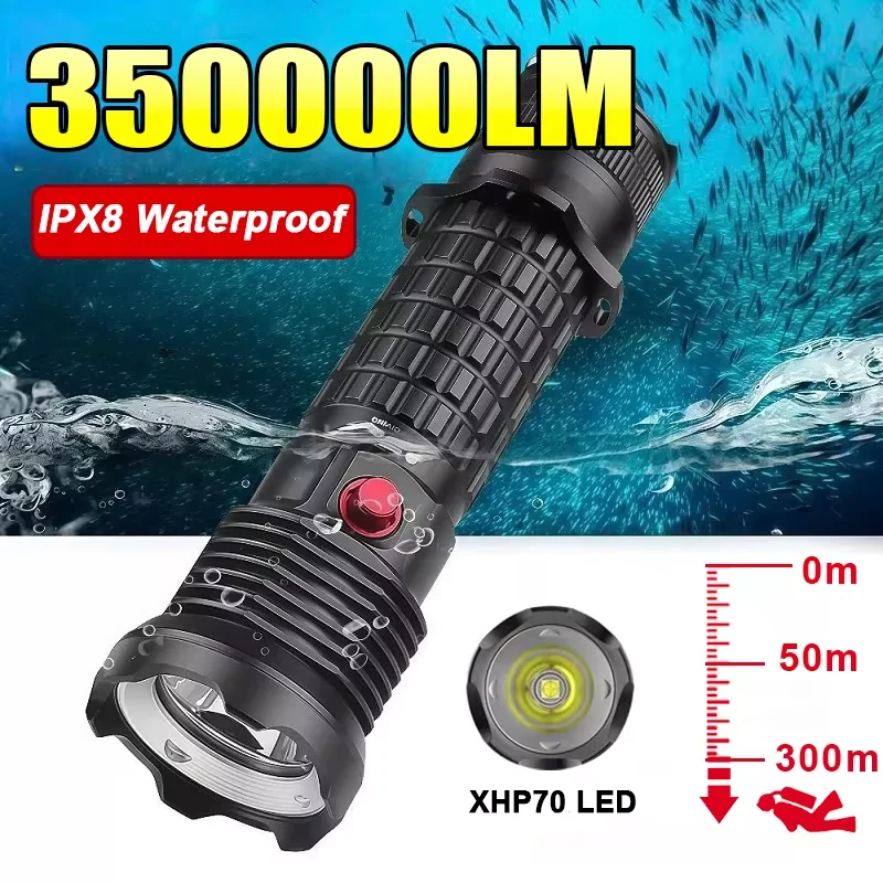 Professional Diving Flashlight Rechargeable USB Underwater Dive Lantern IPX8 Waterproof Dive Torch Lights For Fishing Submarine