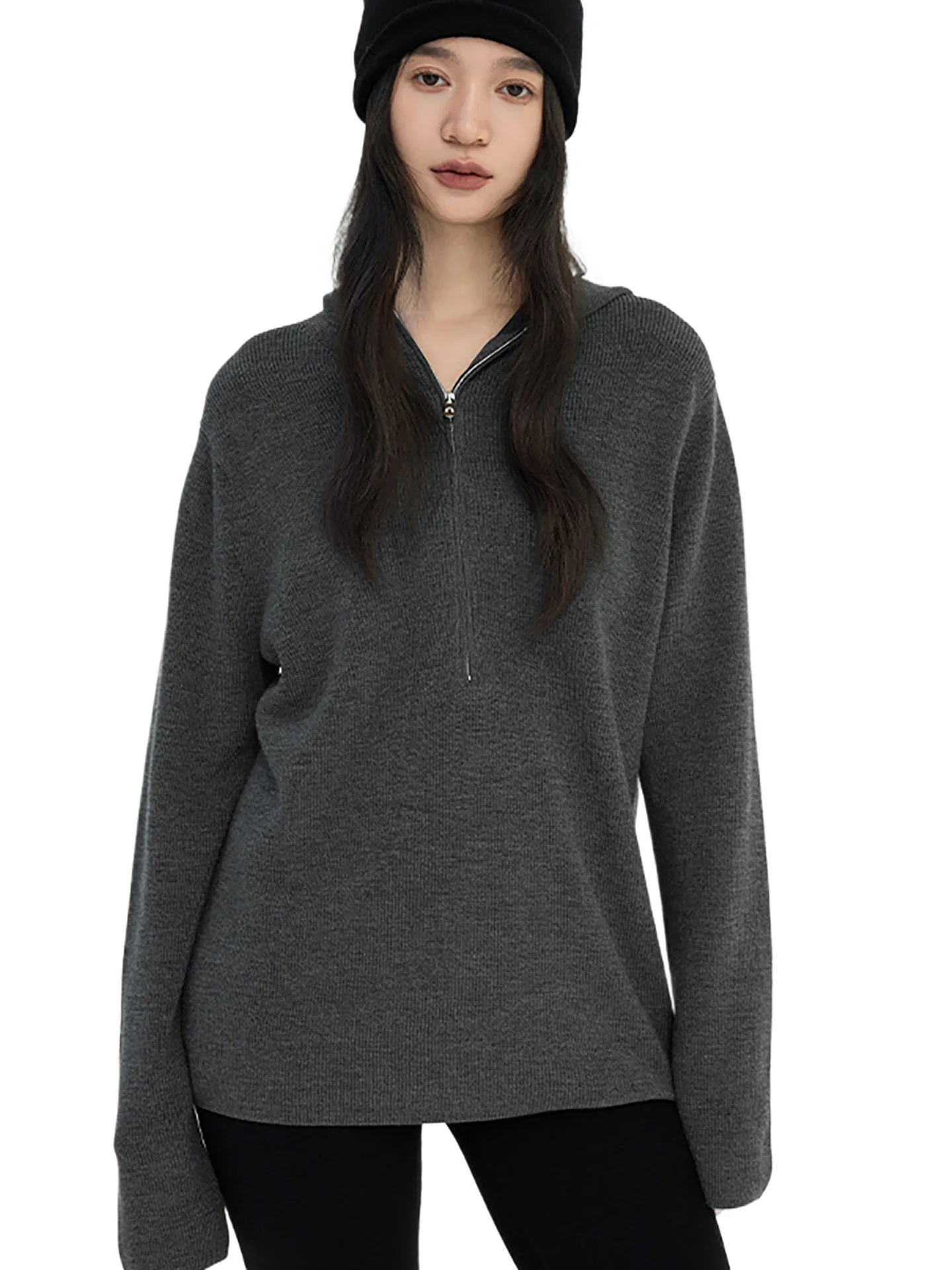 Cleanfit Wind 14-pin Double Thread Thickened German Yangzi OTW Worsted Wool Half Zipper Hooded Knitted Sweater