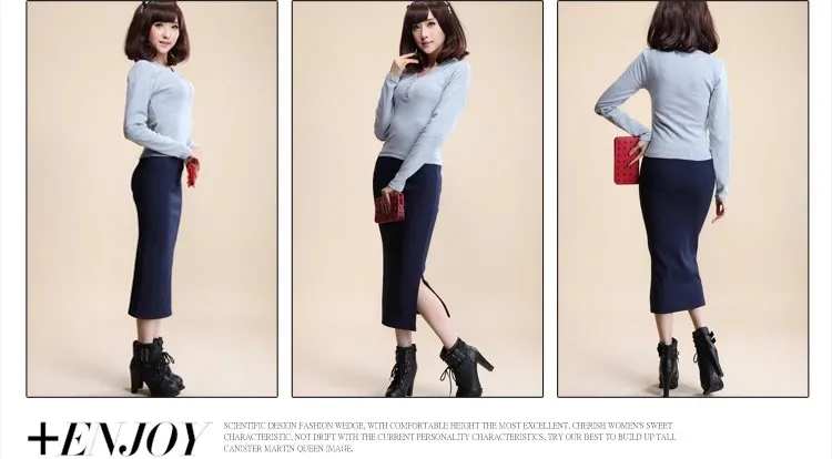 Winter-Damenrock, hohe Taille, Stretch-Bleistift, lang, geteilt, vorne geschlitzt, A-Linie, lässig, koreanischer Stil, eleganter schwarzer Bleistiftrock – Detail 7
