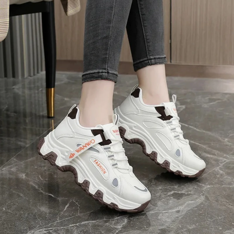 

Женские кроссовки, дышащая повседневная обувь на толстой подошве, белые туфли на шнуровке