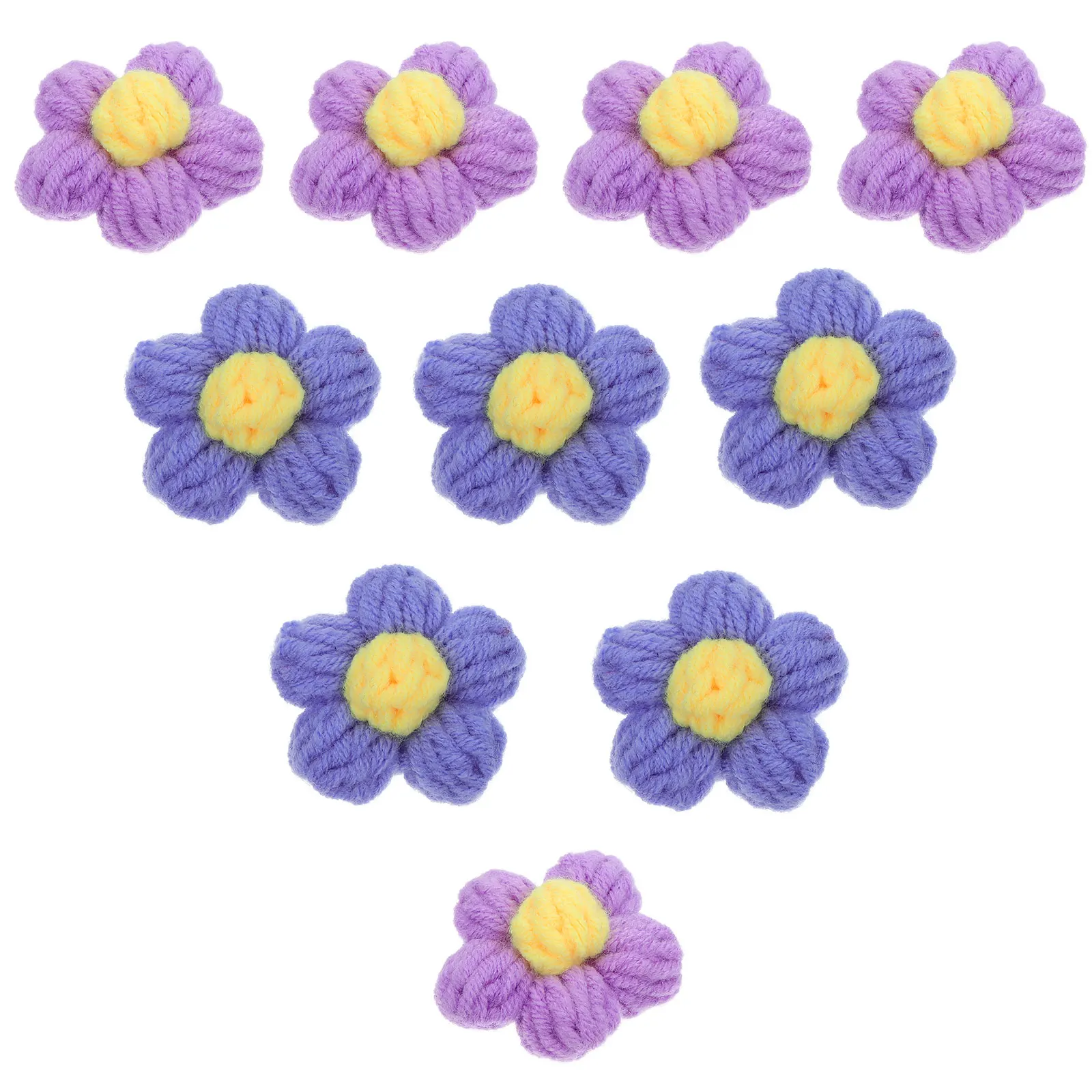

10pcs Purple Knitted Flowers Yarn Accessories Durable Lightweight DIY Hairpin Supplies Casual Decorations Craft Materials