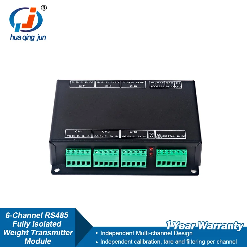 Huaqingjun 6-Channel Fully Isolated Weighing Transmitter RS485 Communication High Precision Digital Module for Load Cell