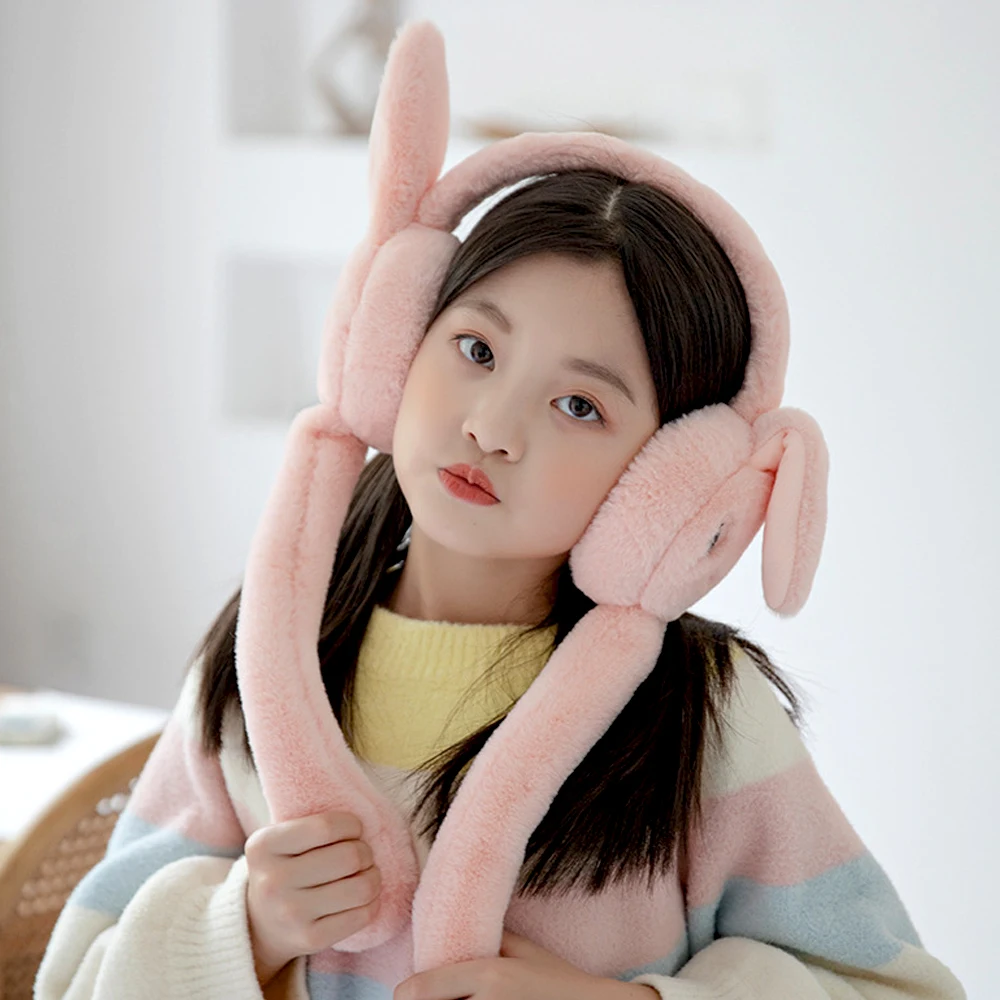 1Pcs Ladies Plush Autumn And Winter Warm Earmuffs Lovely Air Bag Rabbit Ears Cold soft Comfortable Earmuffs Daily Wear