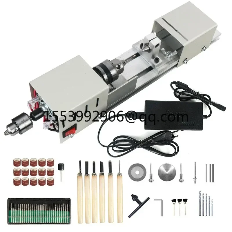 12-24VDC Mini Wood Lathe Machine DIY Woodworking Miniature Buddha Pearl Lathe Grinding Polishing Beads Wood Drill Rotary Tool