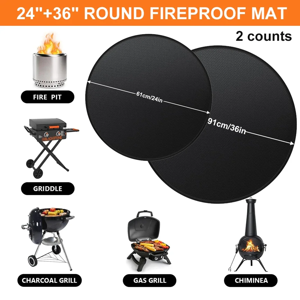 24'/36' Fire Pit Mat for Solo Stove Bonfire round Grill Mat Fireproof Oil Proof Waterproof Outdoor under Mat