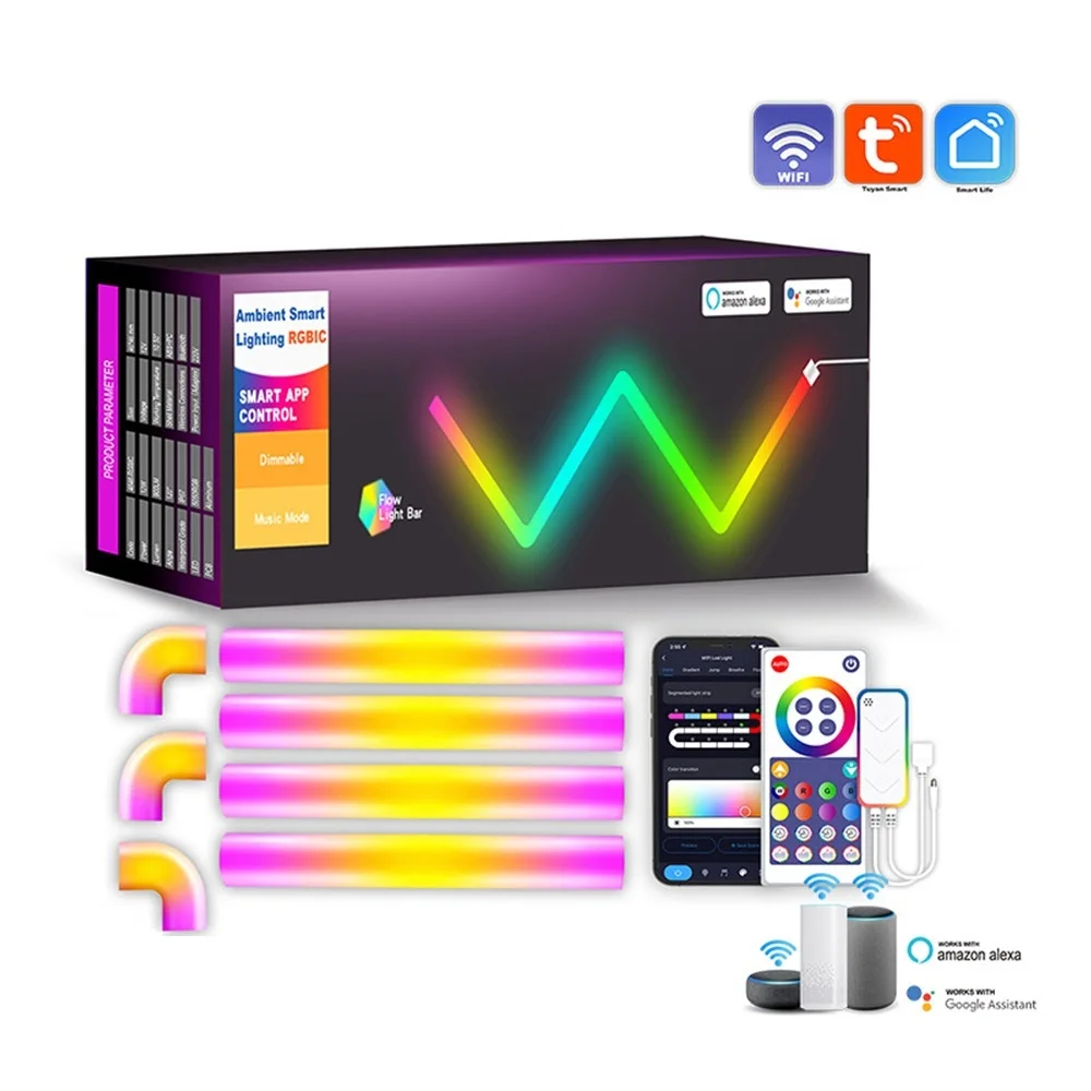 Imagem -06 - Smart Wifi App Controle Glide Rgb Led Luzes de Parede para Gaming tv Quarto Decor Strip Lights Funciona com Alexa e Google Assistant