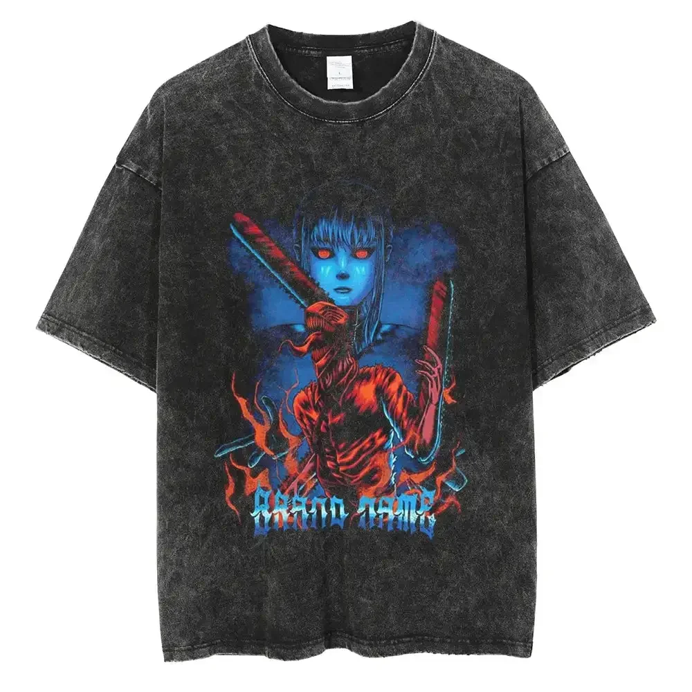 チェーンソーマンレトロチェーンソー Tシャツアニメシャツヴィンテージメンズ Tシャツ純粋な綿レジャースポーツ原宿夏新 2025