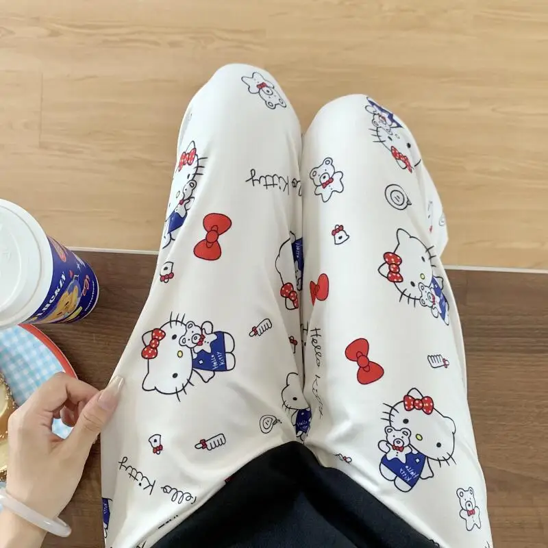 

Брюки для сна с героями мультфильмов для девочек Kuromi Cinnamoroll, весенне-осенняя новая кавайная верхняя одежда, домашние брюки, женские повседневные брюки в стиле аниме