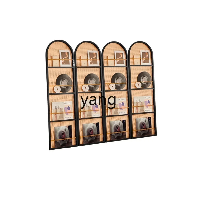 LH  solid wood rattan screen partition wall entrance living room new Chinese retro seat screen