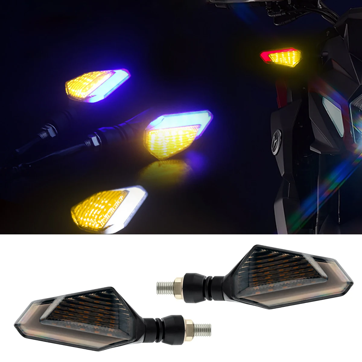 2PCS Motorcycle Turn Signal Light Dual Color Flowing Indicator Lights Daytime Running Lights 12v  Motorbike LED