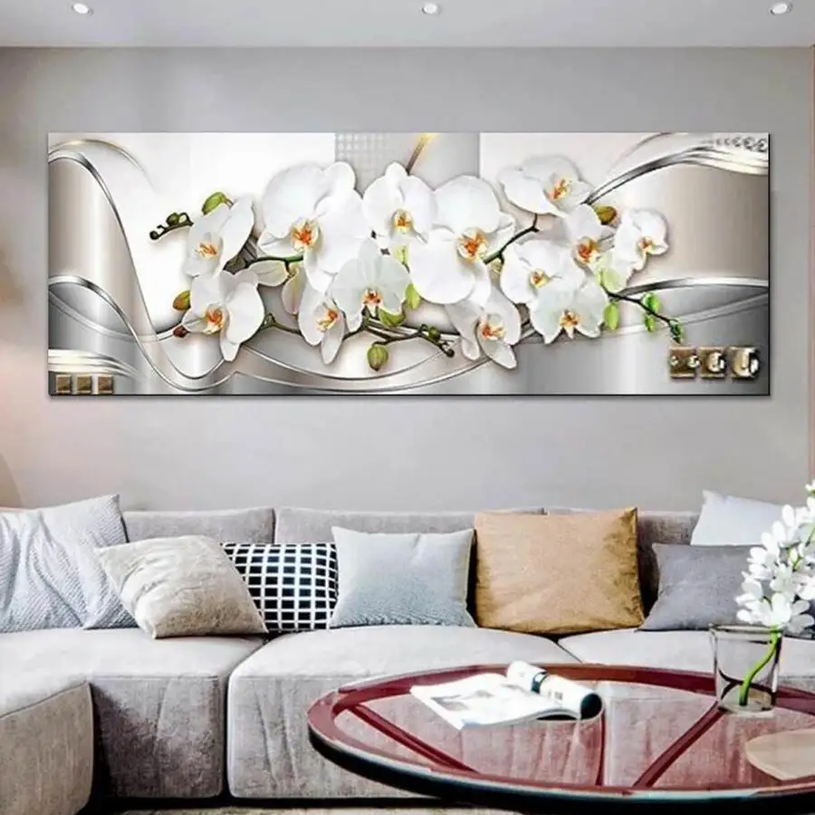 Diamond Painting Extra Large Size White Orchid Flowers Diy Full Mosaic Embroidery Abstract Line Fantasy Art Floral Wall Decor