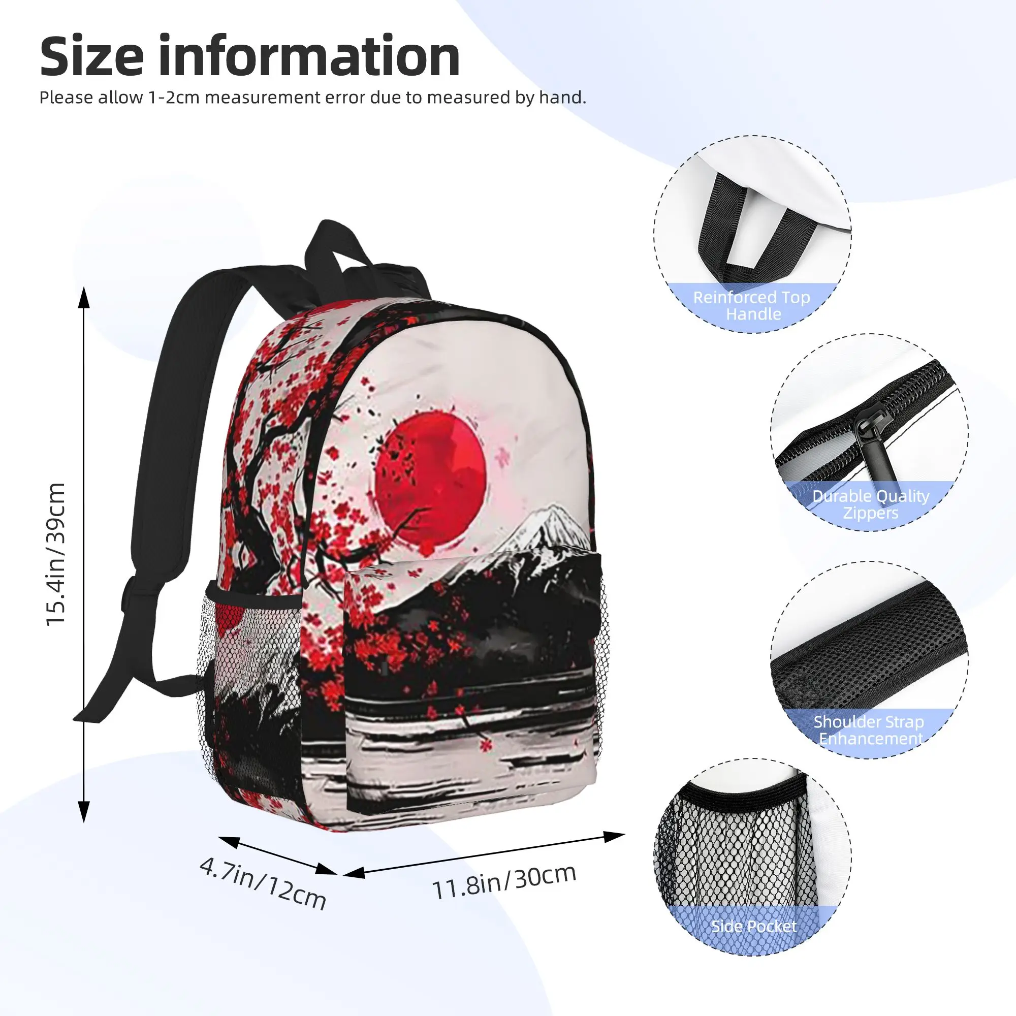 Japan Sakura Cherry Blossoms With A Red Rising Sun Backpack Hot Sale Daypack BookBag Shoulder Bags for Men Women School Bag