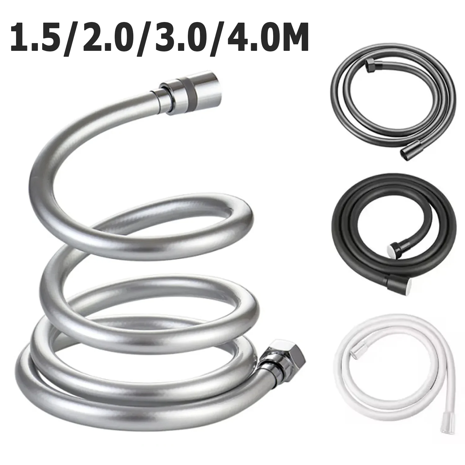 1.5/2/3M Silver Black Grey White PVC Shower Hose Universal Flexible Anti Winding Explosion-proof Water Tube Bathroom Shower Pipe