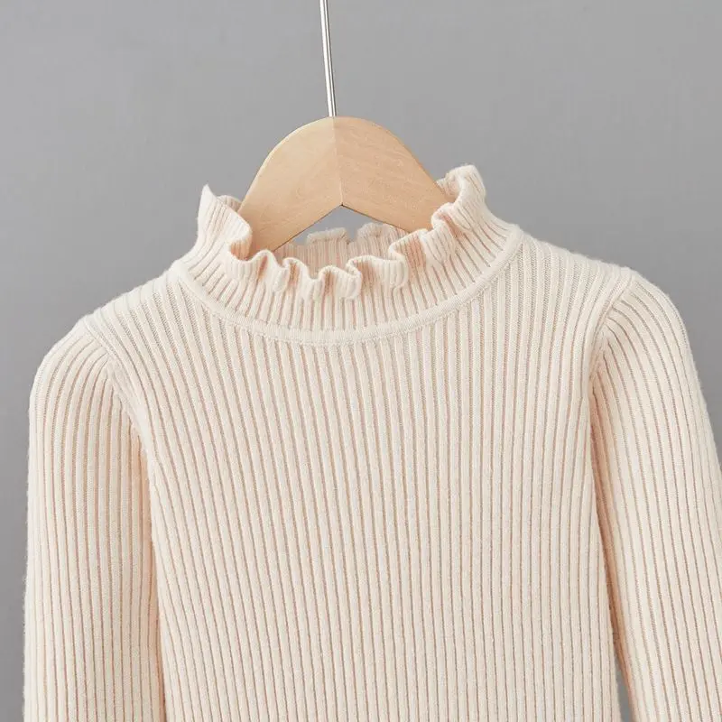 Girls' Mid-high Neck Sweater Mullet Edge Bottoming Clothes Little Girl Winter Sweater Knitted Underwear Tops