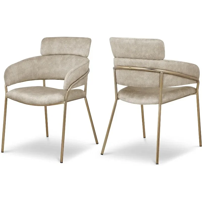 Modern Contemporary Velvet Upholstered Dining Chair with Brushed Brass Metal Frame, Stone