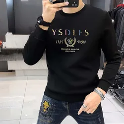 Men's Long Sleeved Hoodie Fashionable Luxury Letter Printing Plush Warm O-neck Pullover Top Quality Male Sweater Clothing M-4XL