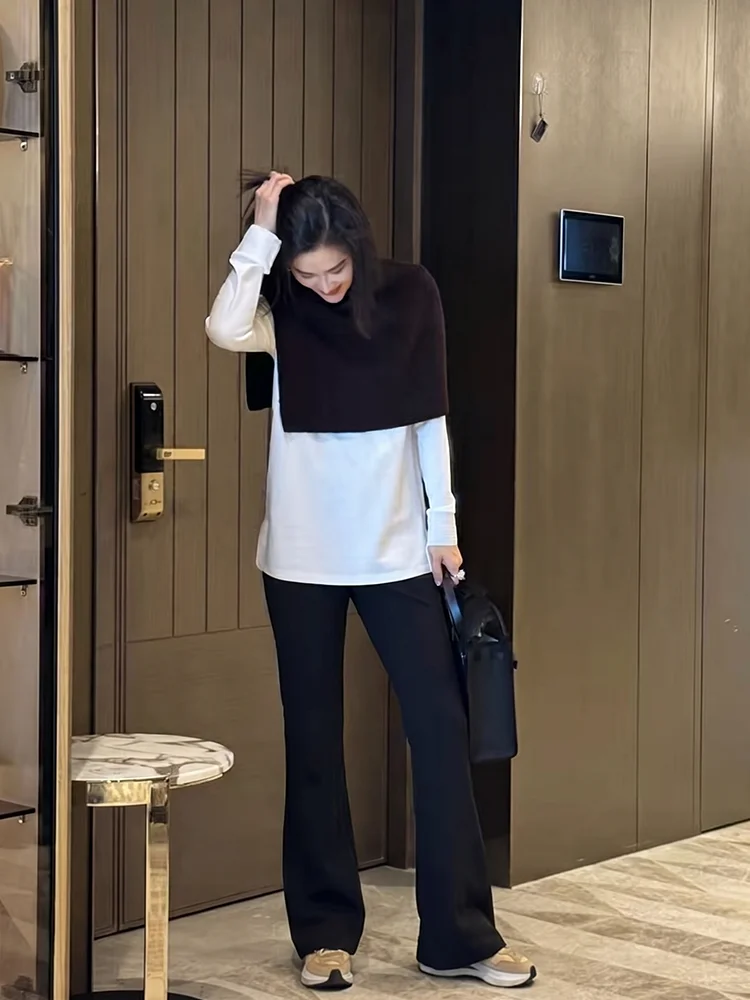 

Брюки Yuan Yiling Cool Feeling, черные, расклешенные, женские, повседневные, универсальные, струящиеся, длинные, для ежедневной носки