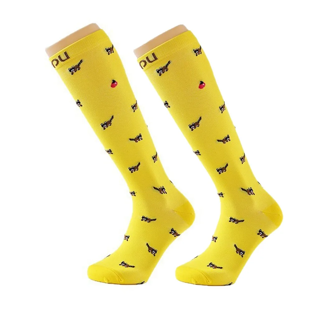 

Soft Elastic Compression Socks Knee High Multi Color Varicose Veins Socks Comfortable Funny Pattern Pressure Stockings Flight