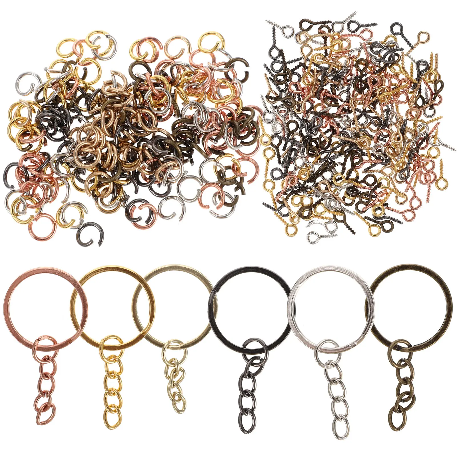 

Набор для изготовления брелоков из цинкового сплава, 450 шт., с соединительными кольцами и винтовыми кольцами для создания украшений и подарков своими руками