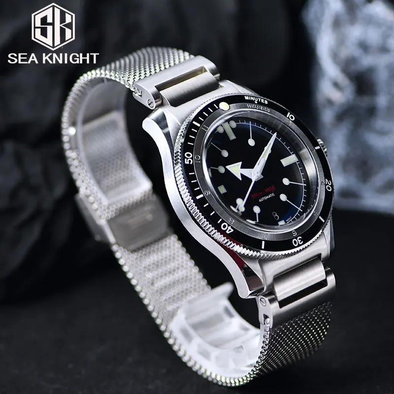 SEA KNIGHT Man Diving Watch 200M Waterproof 316L Steel Mesh Belt C3 Luminous Sapphire Crystal NH35A Automatic Mechanical Watches