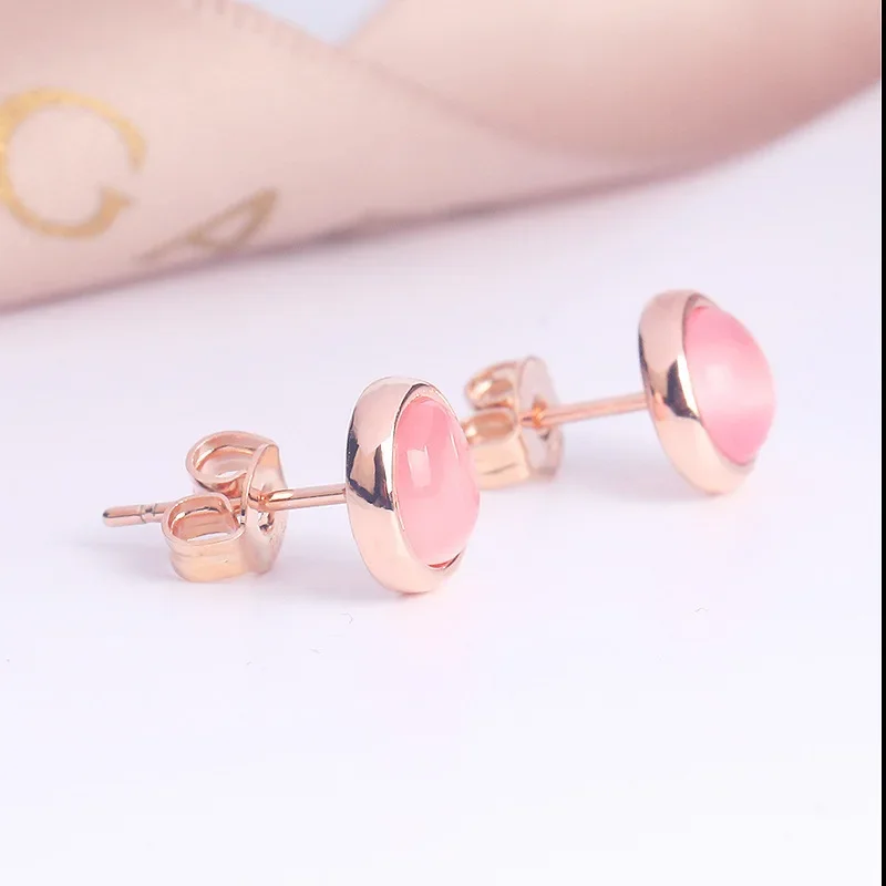 DIWENFU 14K Rose Gold Jewerly Rose Quartz Stone Stud Earring Women Aros Mujer Oreja Orecchini Topaz Jewelry Party Earrings Girls