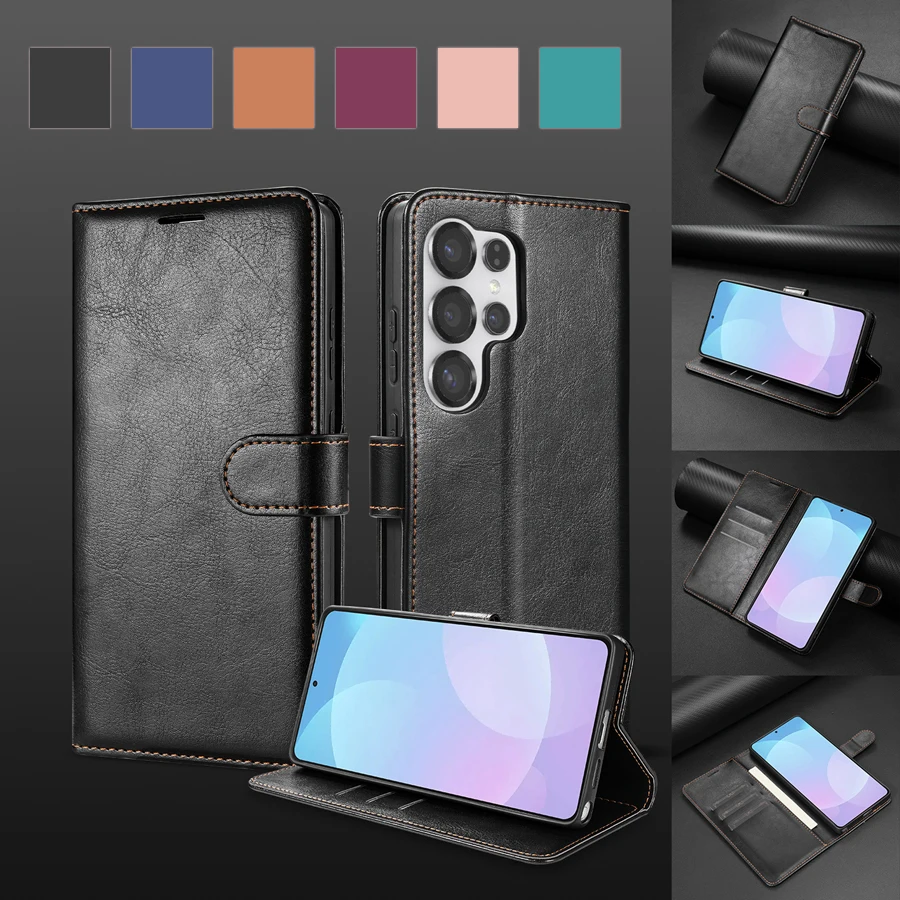 Brieftasche mit Kartensteckplatz, magnetische Kappe, Flip-Ledertasche für Samsung Galaxy S26 Ultra S25 FE S24 Plus S23 S22 S21 S20 FE Cover Bag