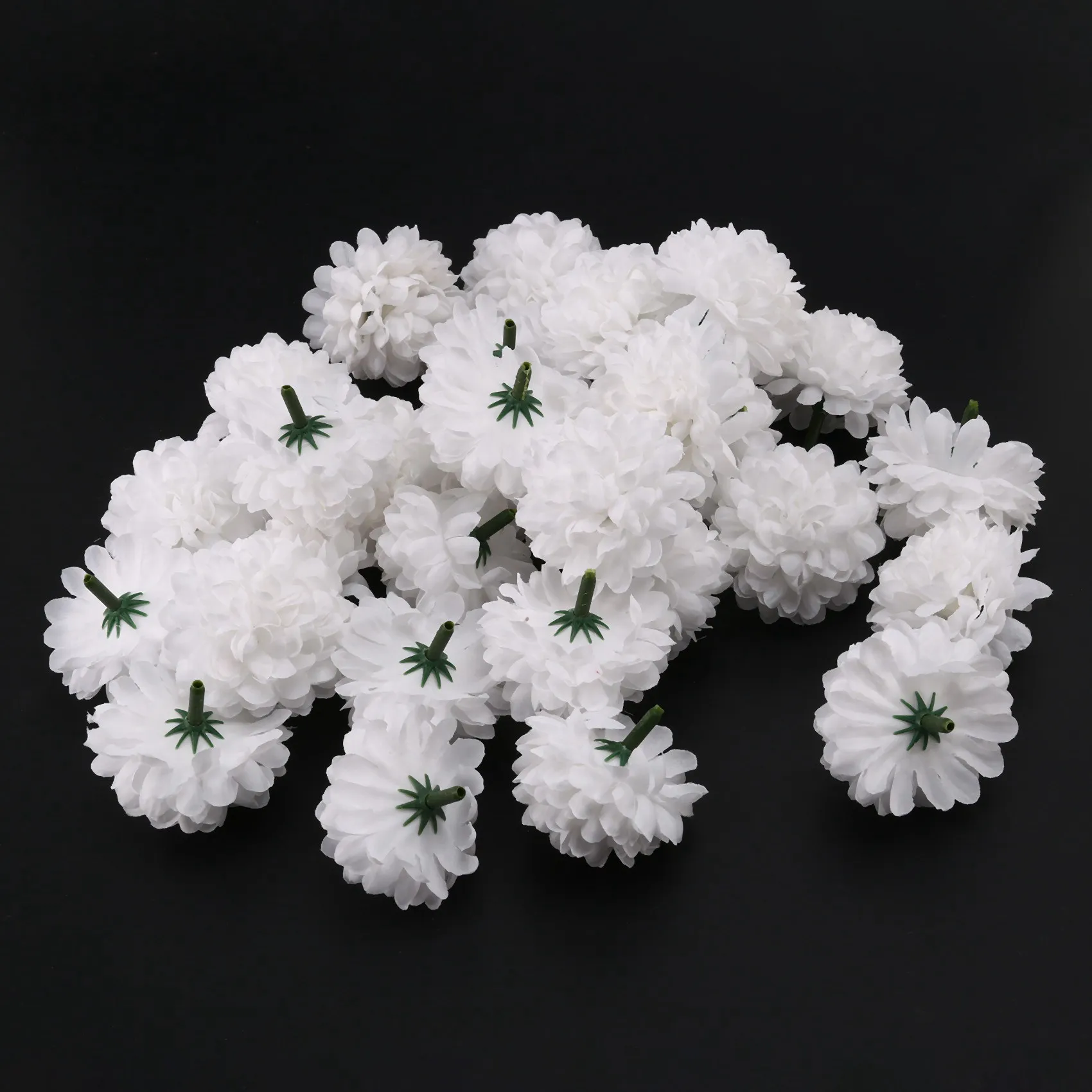 30 pcs Carnations Craft Artificial Flower Silk Spherical Heads Wedding Decor White