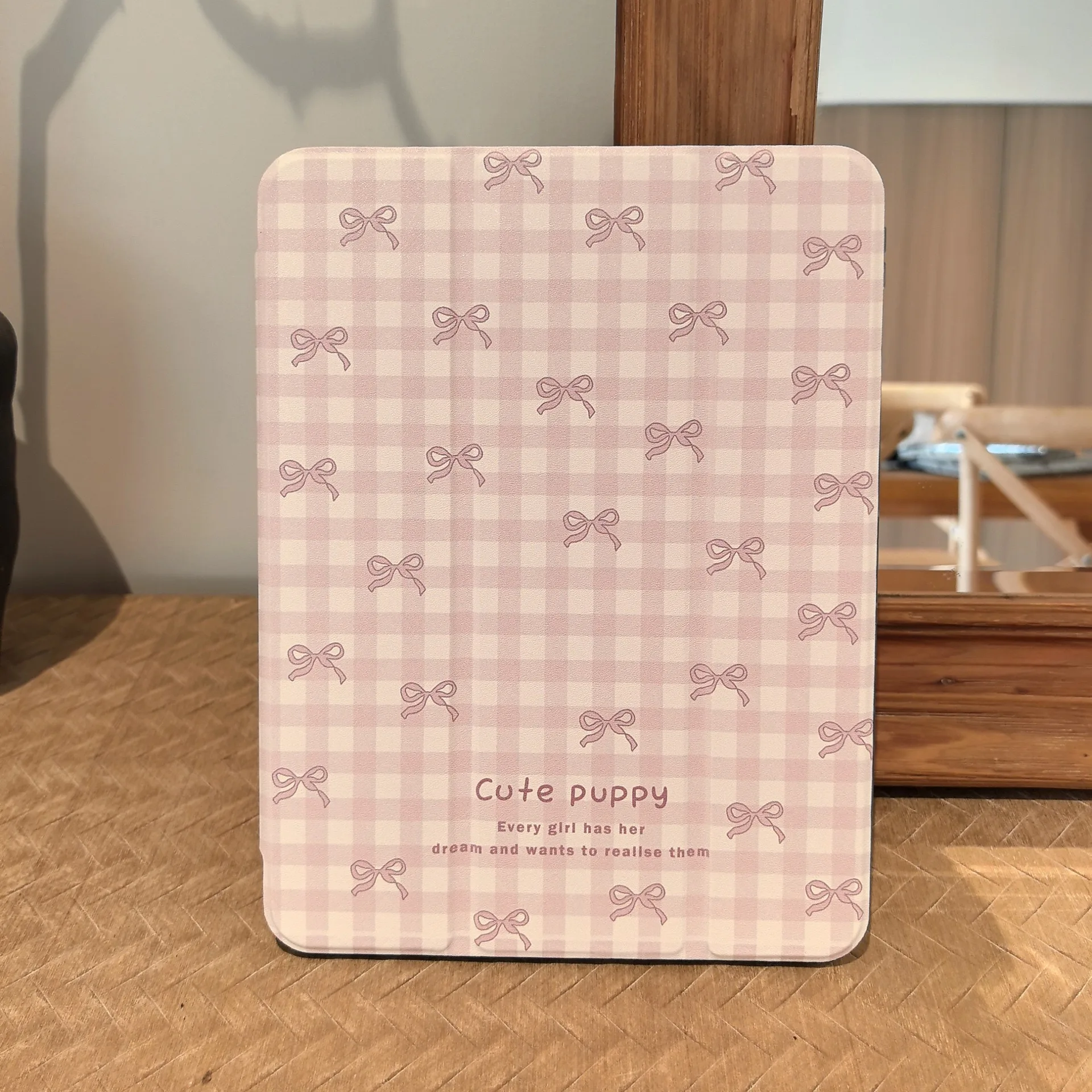 Protective Case for IPad 10.2 Case 7/8/9th Generation IPad 10th Generation Case 2022 Pro 11 2nd 3rd 4th Pink Cute Checkered Bow