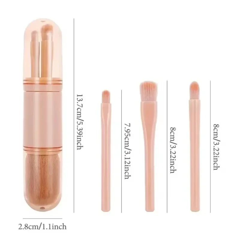 4-in-1-Reise-Make-up-Pinsel-Set, einziehbarer Kabuki-Pinsel und 3 kleine Pinsel für die Augen mit weichen Borsten, klein, tragbar für Touch