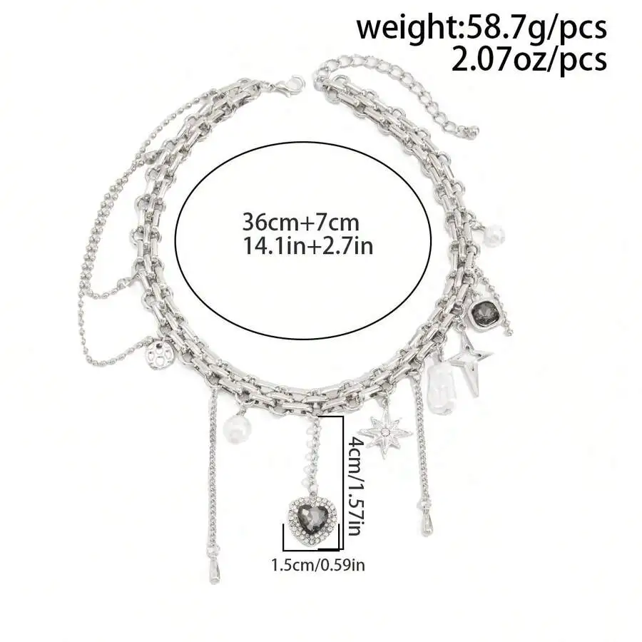 

Vintage Punk Heart Pendant Necklace With Tassel Chain For Women