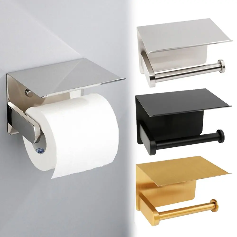 Modern Wall Mount Toilet Paper Holder Space Saving Self Adhesive Paper Roll Shelf Stainless Steel Toilet Paper Rack Bathroom Use image 5